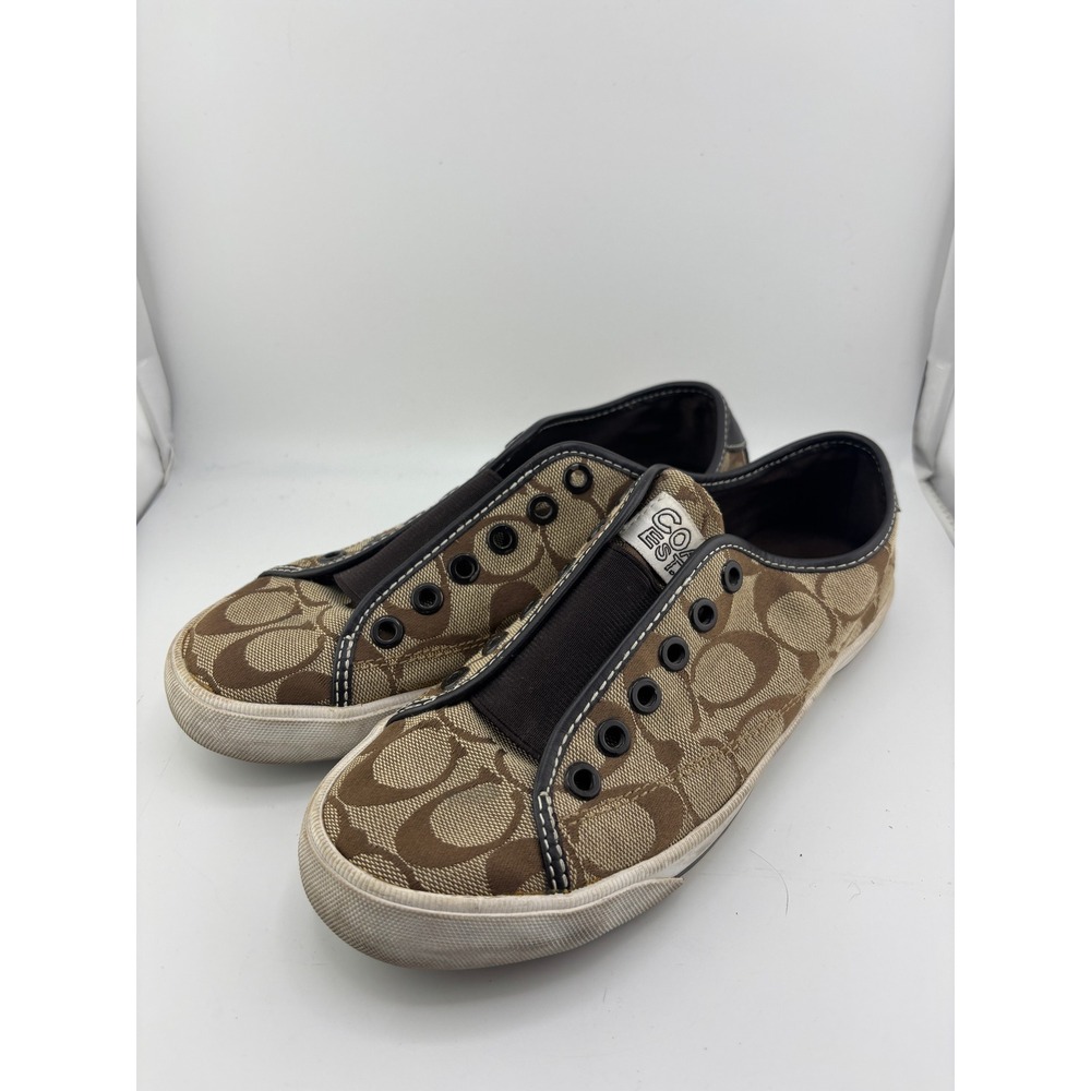 Coach Womens Signature Monogram Brown Tan Low Top Sneakers Size 6 5-4644